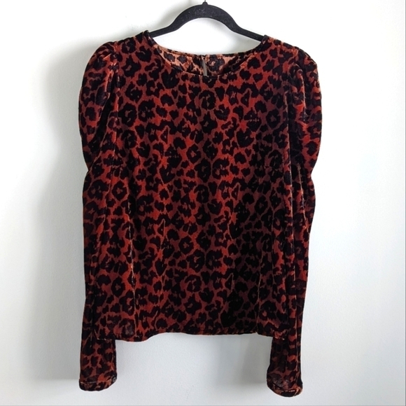 ANTHROPOLOGIE Dolan Copper Animal Print Velvet Puff Sleeve Top S - Picture 3 of 11